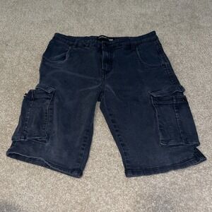 Legendary Status Mens Black Denim Cargo Shorts Size 32 Faded Wash Casual Utility